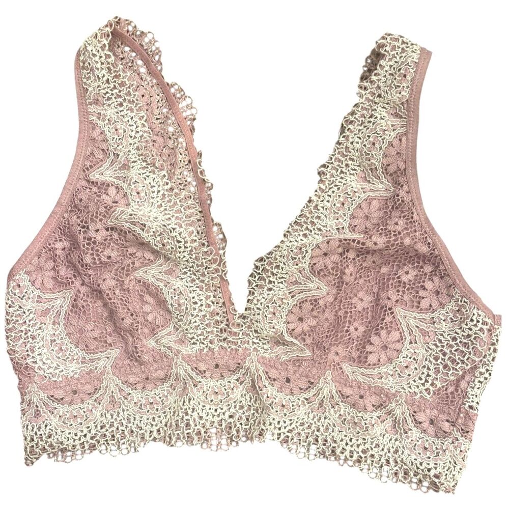 Victoria's Secret Womens Floral Lace Bralette Sz L Wireless Super Soft Stretchy